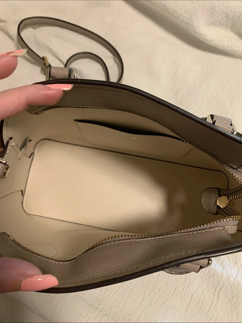 kate spade taupe pebbled leather crossbody satchel - Picture 2 of 4